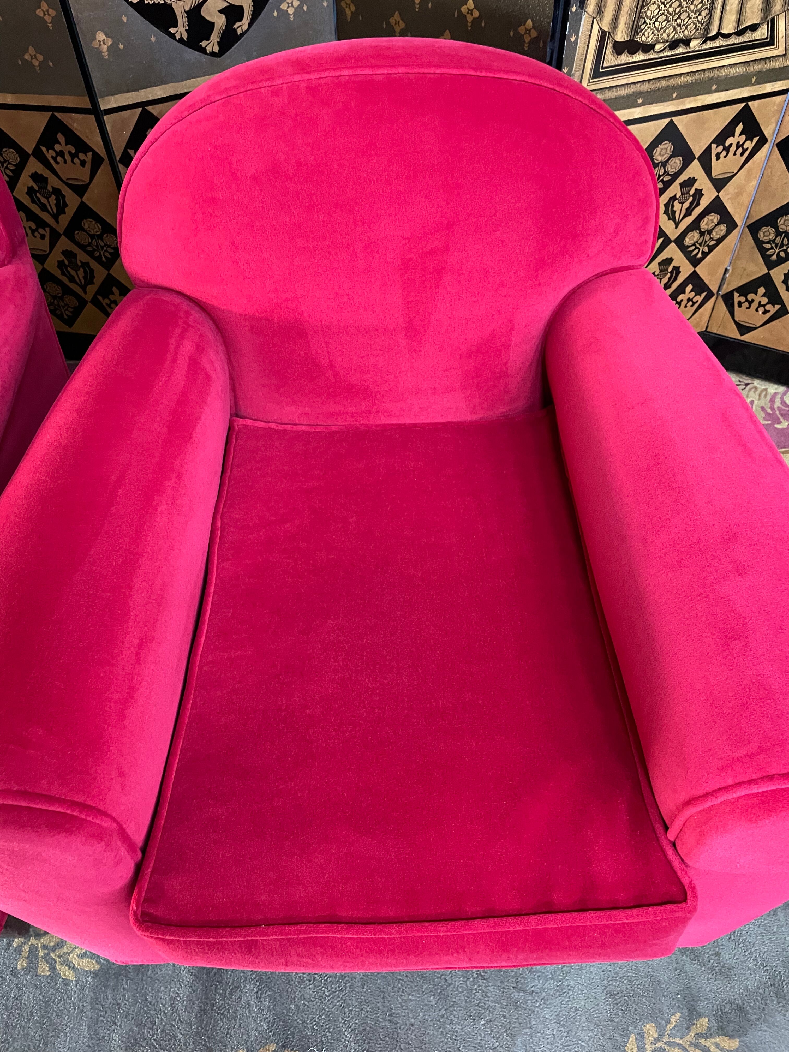 Pair of Red Velvet Art Deco Club Armchairs