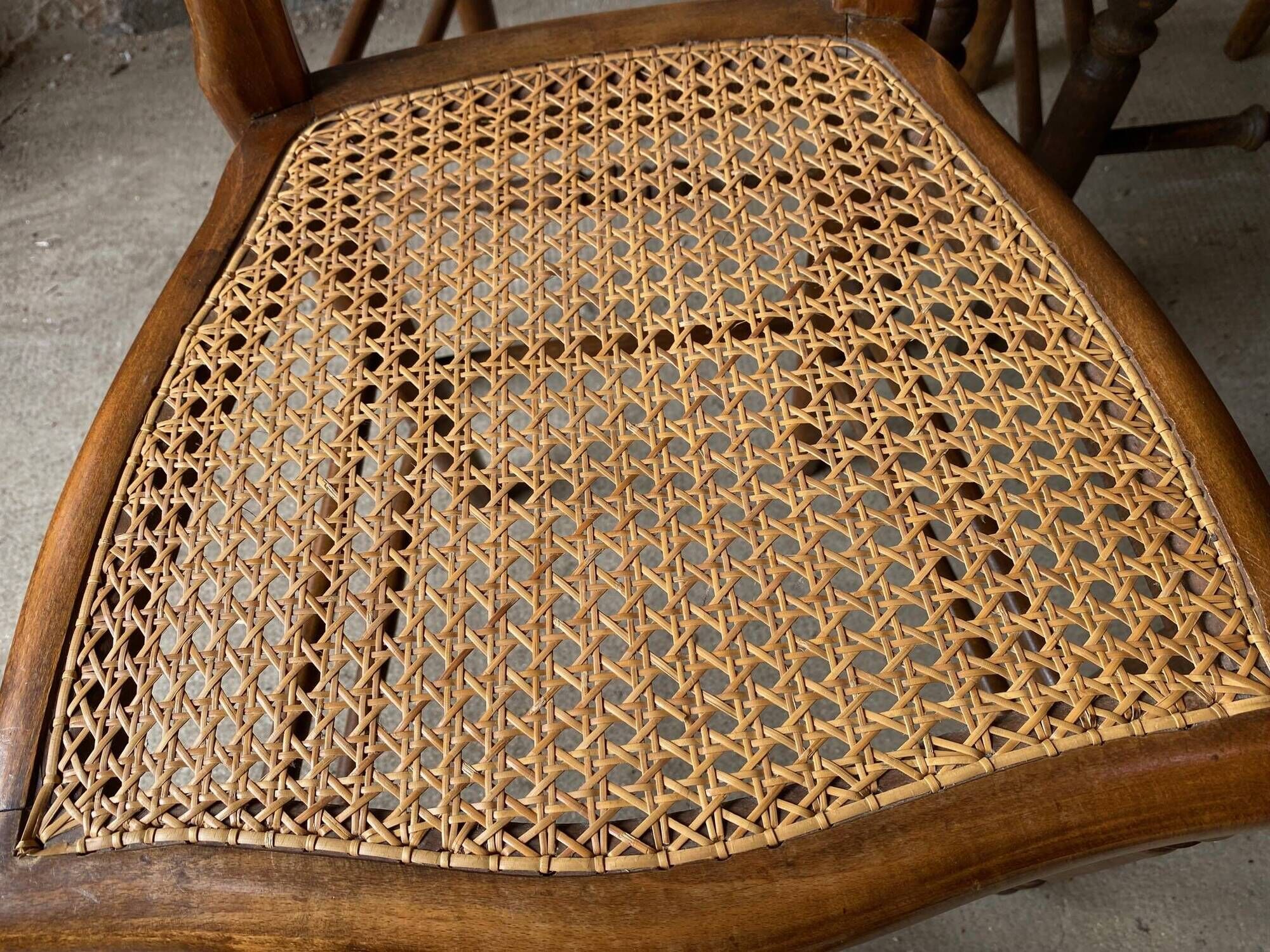 Set of 7 antique chairs canning and wood 1900s