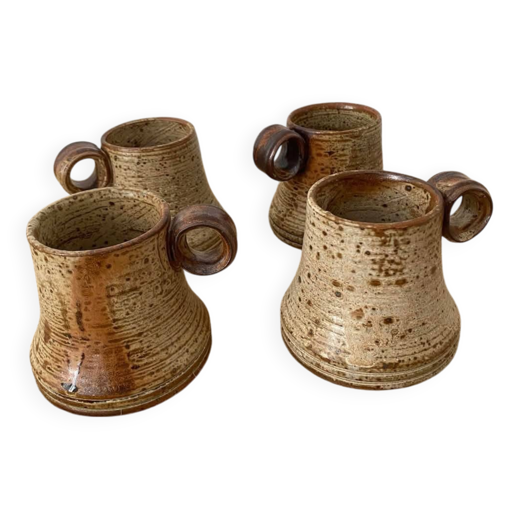 4 pyrite stoneware cups attributed to Jean-Pierre Prudhomme. 1960s.