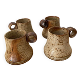4 pyrite stoneware cups attributed to Jean-Pierre Prudhomme. 1960s.
