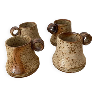 4 pyrite stoneware cups attributed to Jean-Pierre Prudhomme. 1960s.