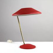 Red Shrink-Lacquered Brass Table Lamp, Germany, 1950s