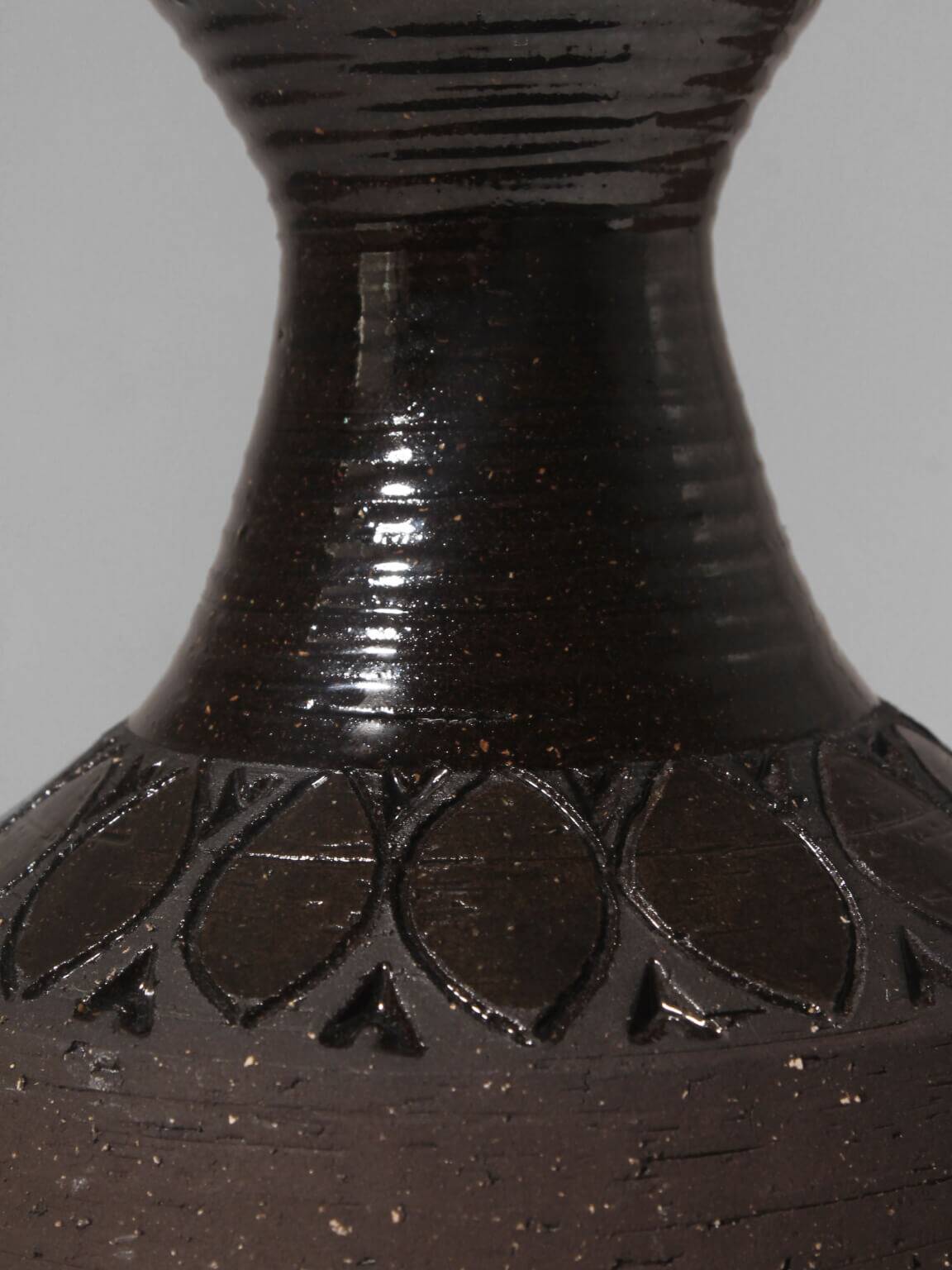 Mid-Century Ethnic Brown Ceramic Vase, Signed