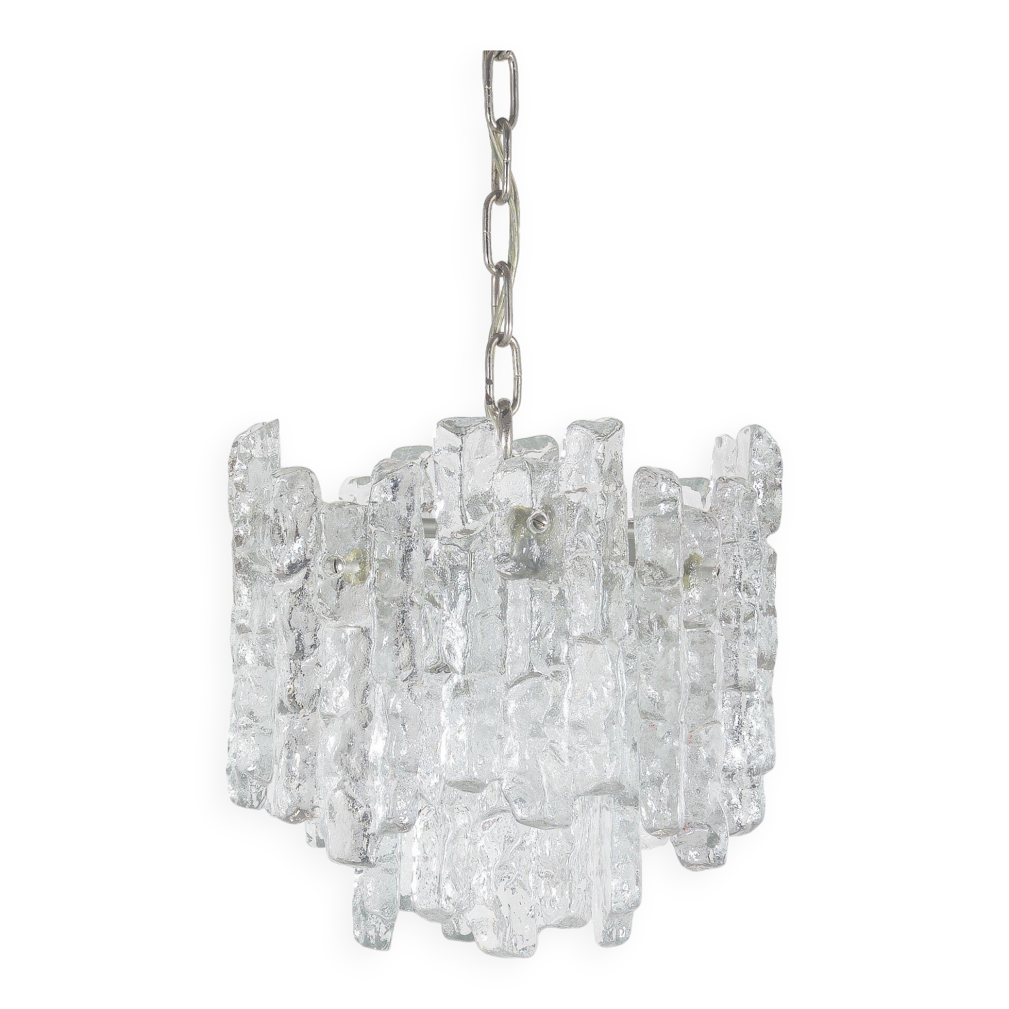 Chandelier with 'ice glass' by Kalmar Franken, 1960s
