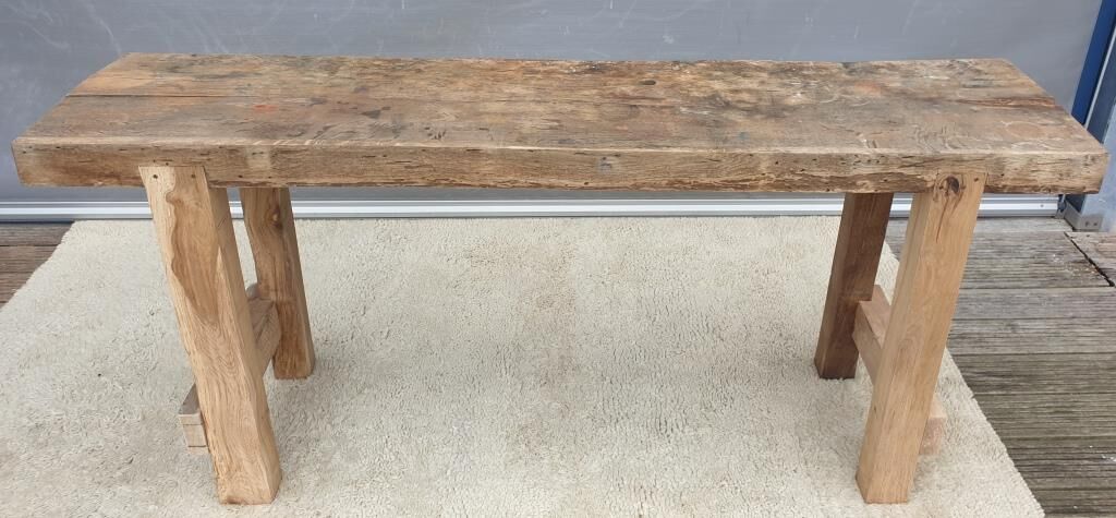 Restored solid wood workbench