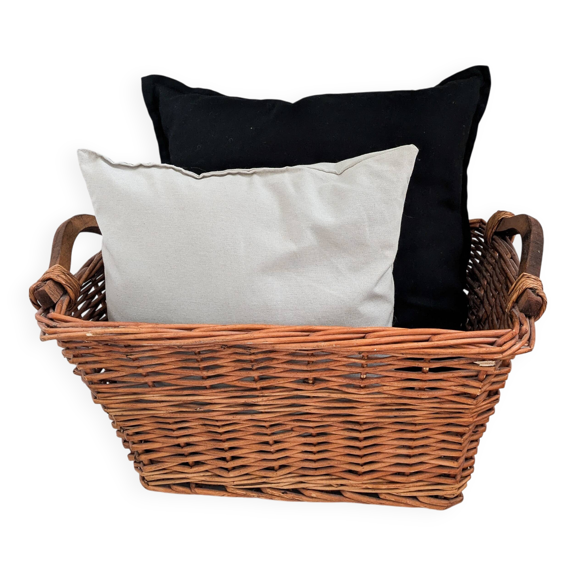 Panier Vintage Anse Rangement Mid Century Panier en osier tressé brun rougeArtisanat Hygge Skandi Sc