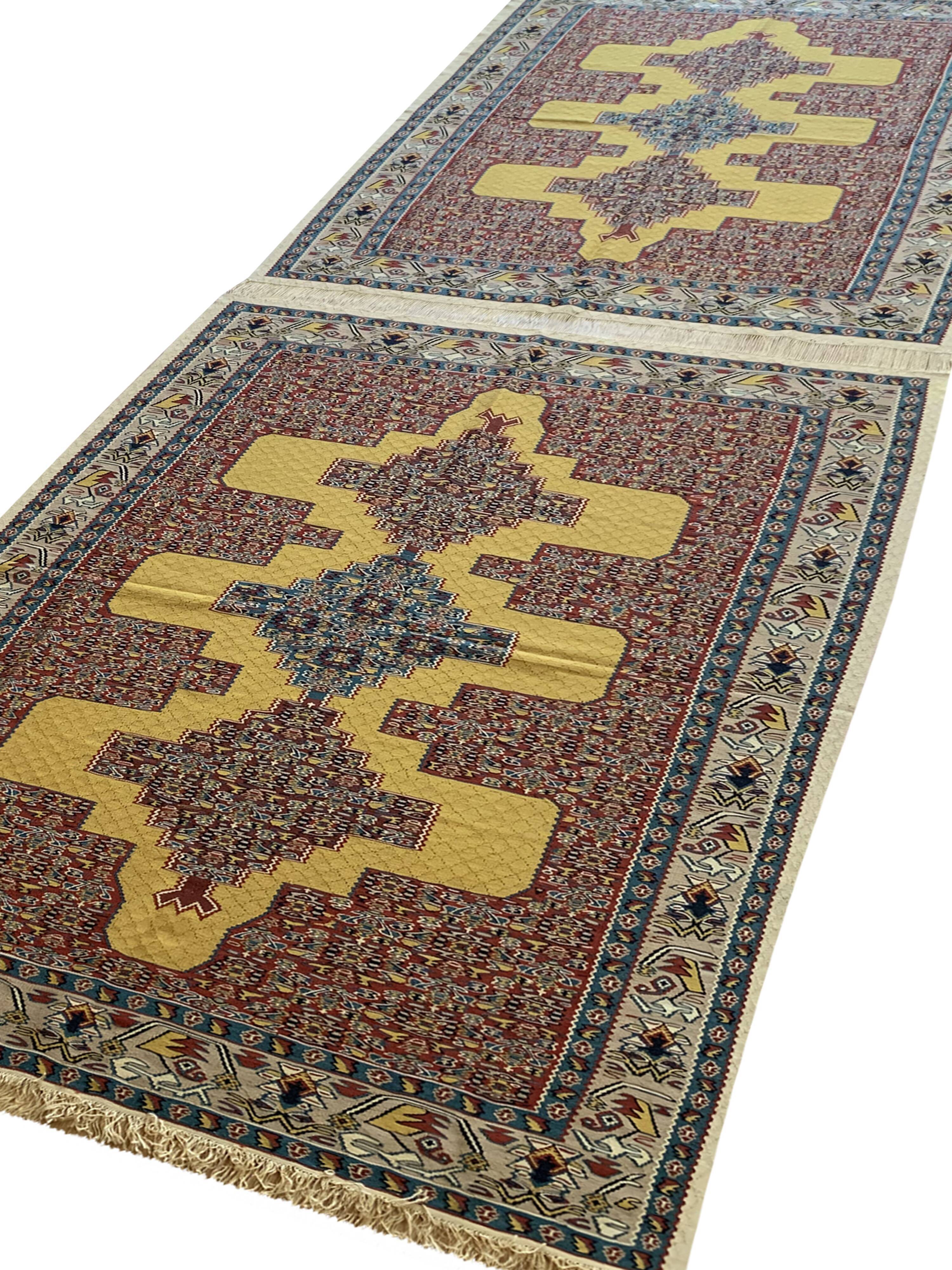 Pair Of New Persian Kilims Handwoven Kurdish Senneh Area Rugs- 115x166cm