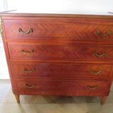 Louis XVI chest of drawers - Bronze - Butterfly wood veneer marquetry - 1930