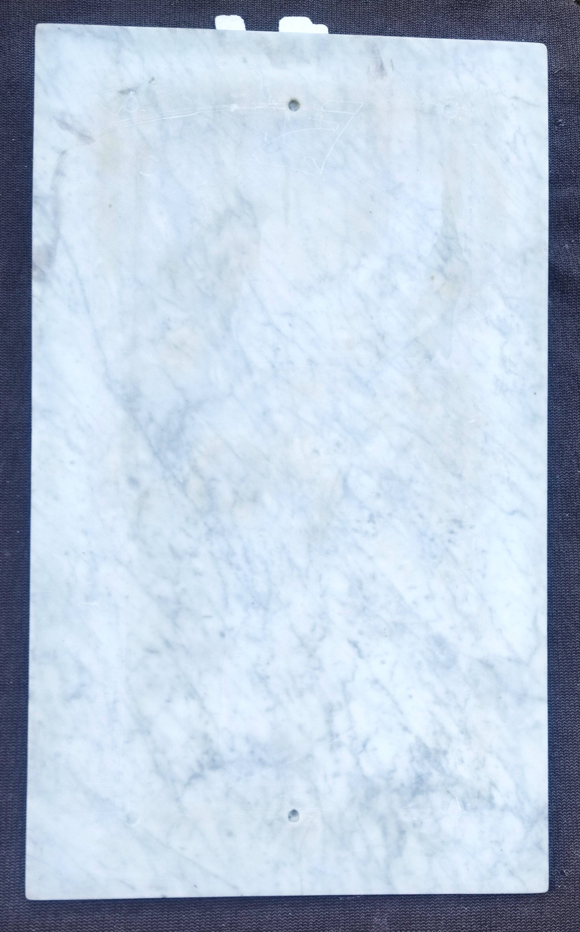 White marble table, cast iron base signed SNES, made in France