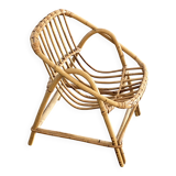 Authentique Fauteuil siège années 60 pour enfant en rotin - parfait état