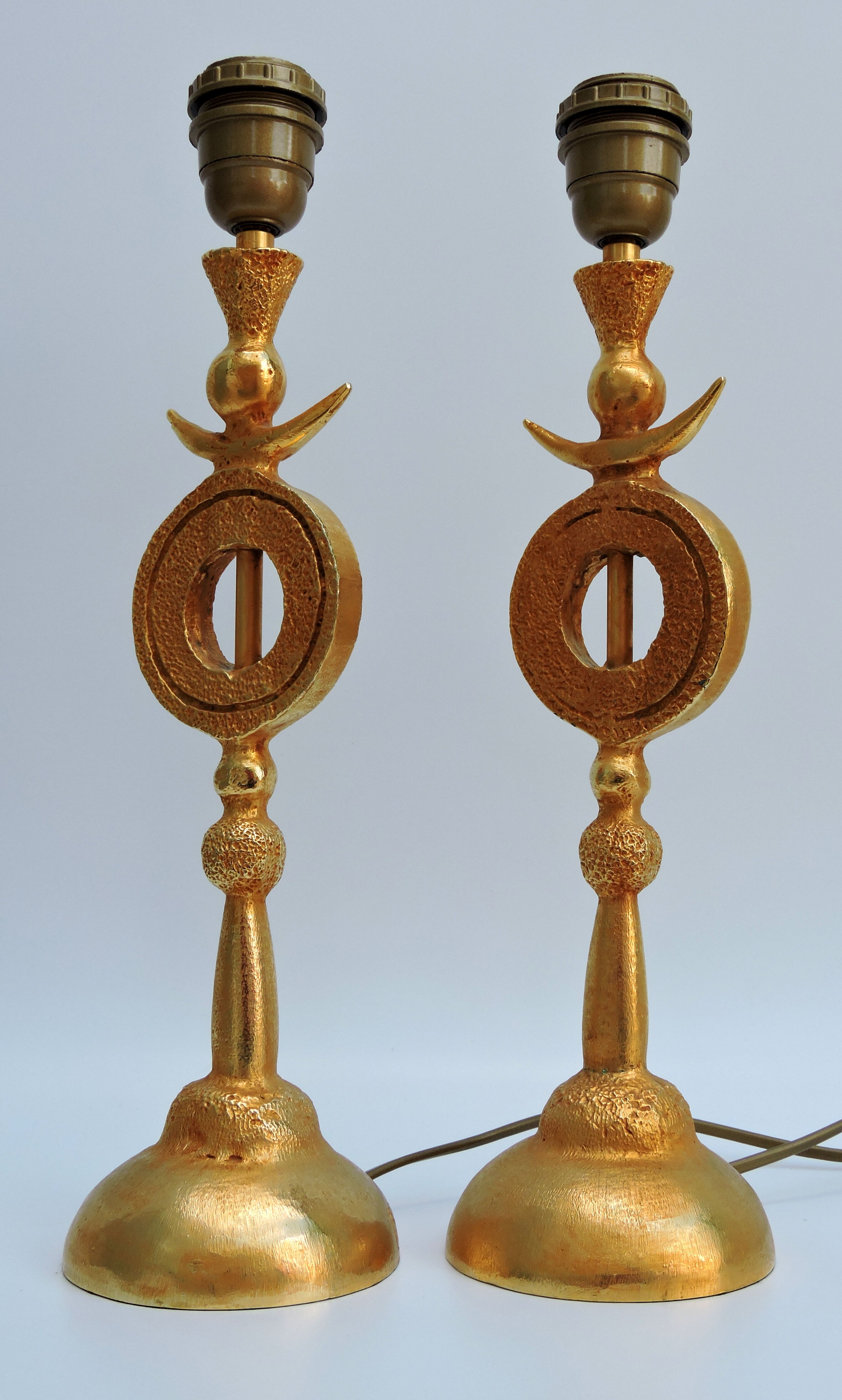 Pair of Gilded Bronze Lamp by Pierre Casenove for Fondica, France