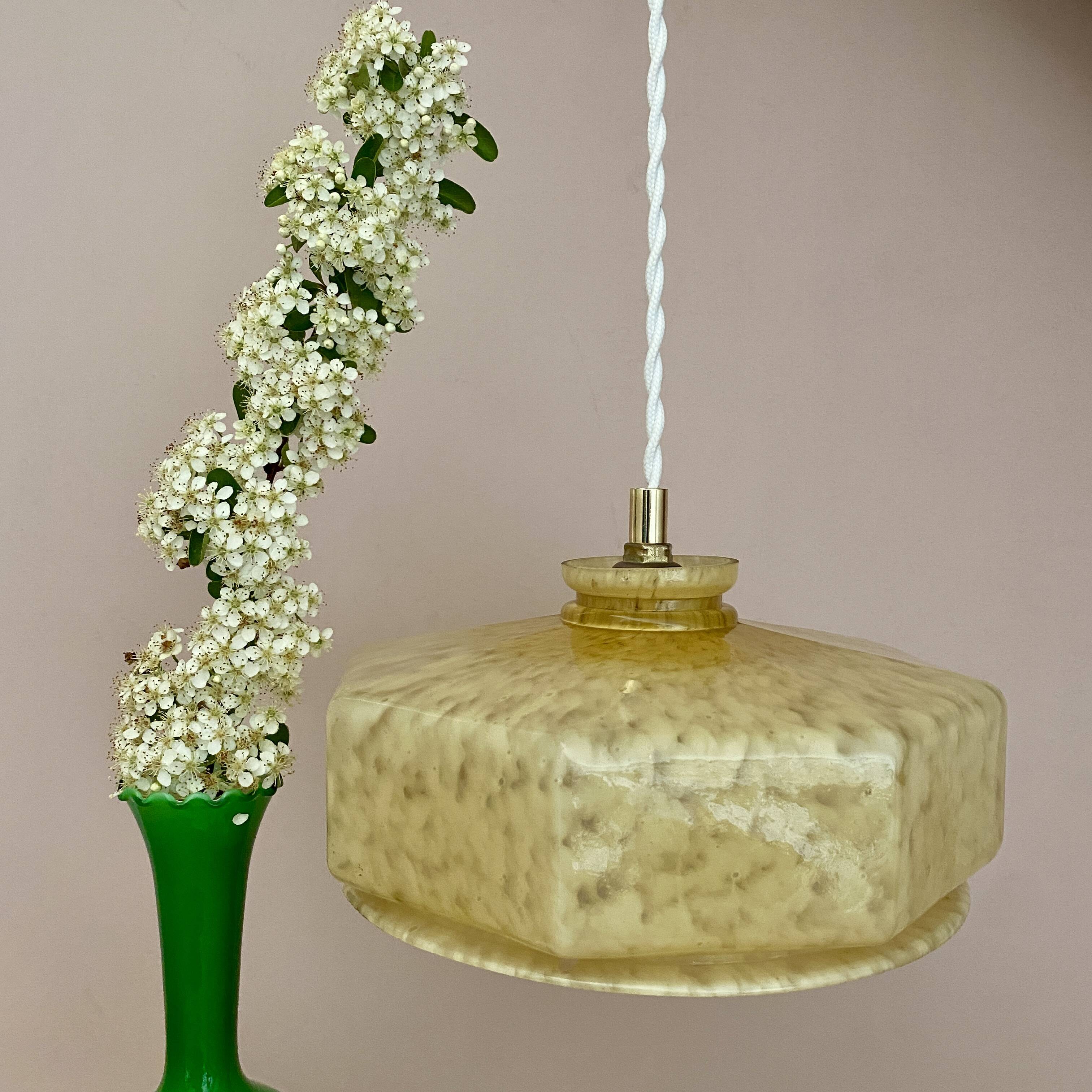 Vintage yellow Clichy glass lampshade pendant light