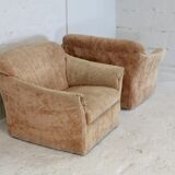 Pair of velvet armchairs "caramel blond" France, circa 1960