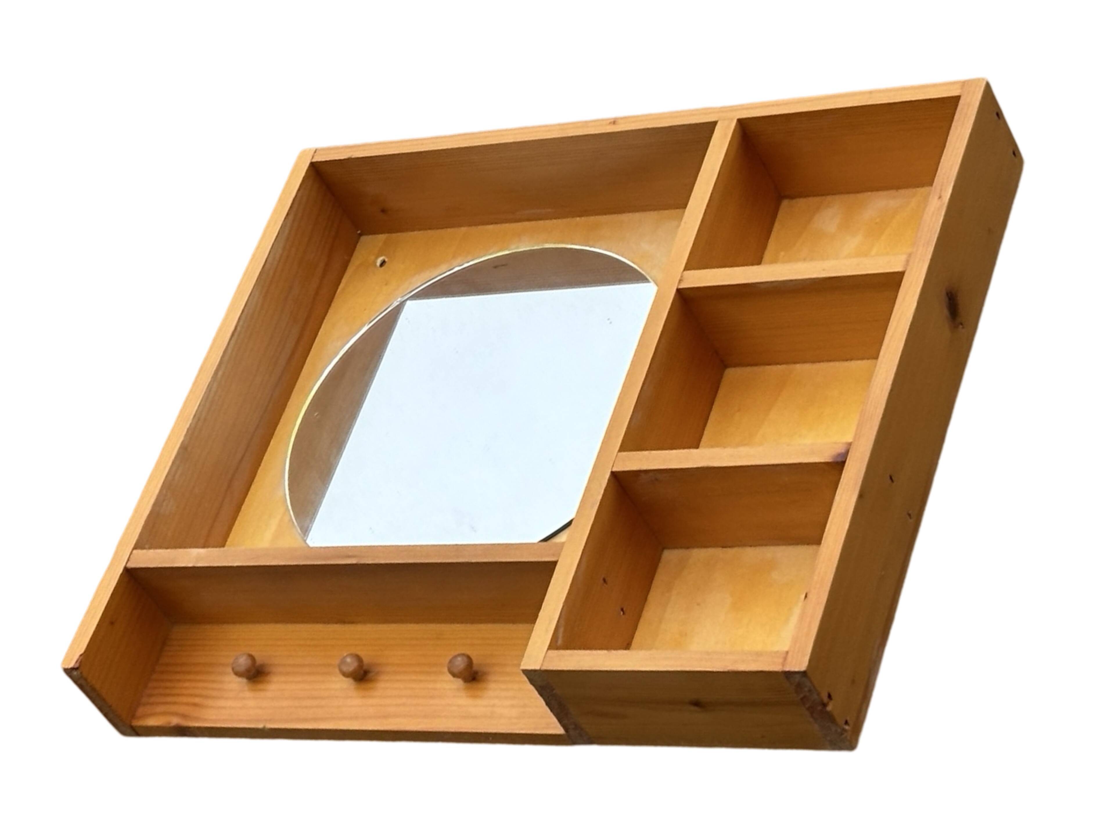 Porte-manteau console miroir en pin vintage au design minimaliste