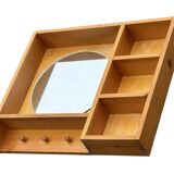 Porte-manteau console miroir en pin vintage au design minimaliste