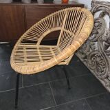 Vintage 70s rattan and metal sun lounger