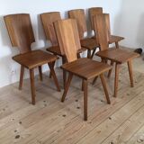 Pierre Chapo series of 6 chairs S 28 solid elm from 1976
