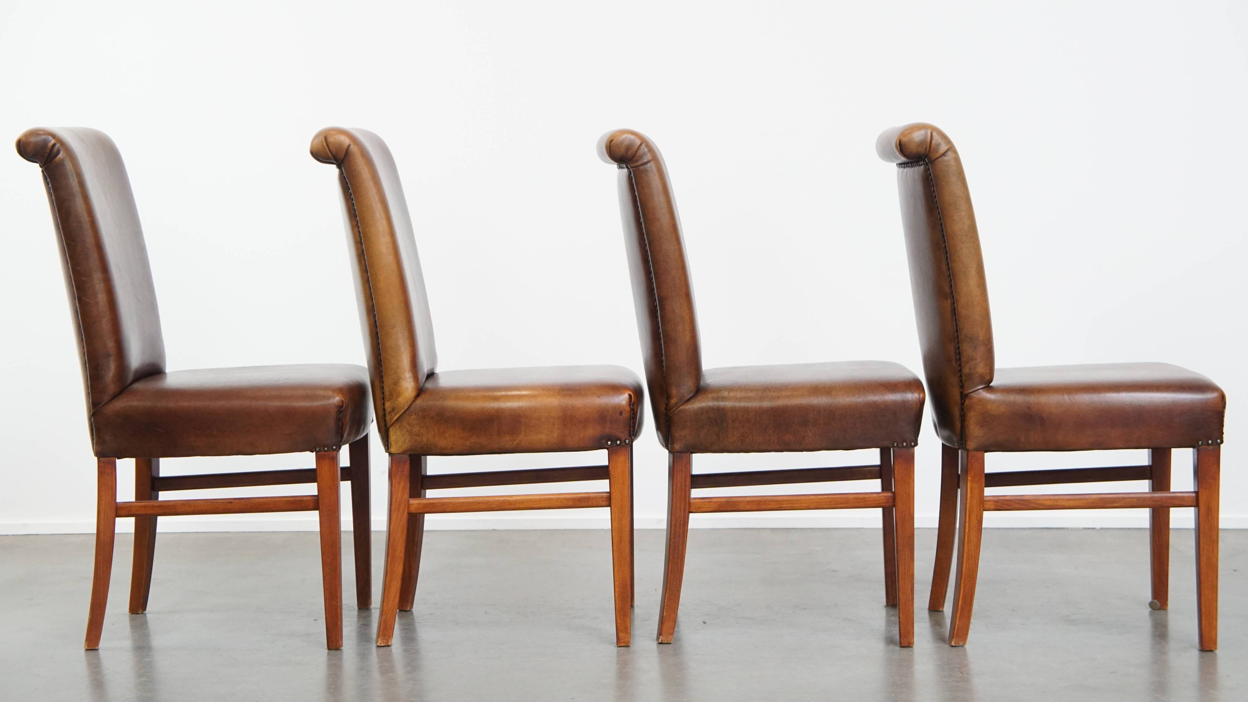 Set of 4 Sheepskin Leather Dining Chairs