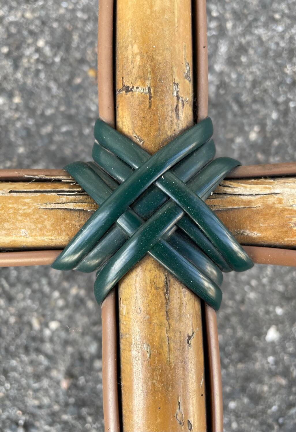 Pair of bistro chairs in bamboo and two-tone weaving