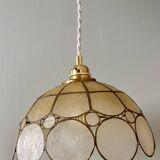 Vintage mother-of-pearl and brass lampshade pendant light