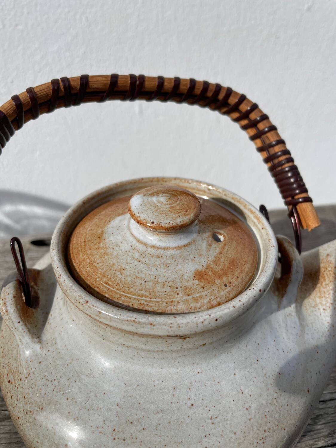 Grand Feu ceramic stoneware and rattan teapot