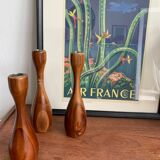Danish wooden candlestick trio
