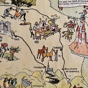 Old illustrated map of Gascony Béarn Basque Country 1945 - JP Pinchon