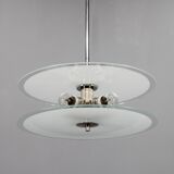 Chandelier en chrome et verre Bauhaus des années 1930, Tchécoslovaquie