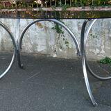 Oval table smoked glass and chrome 70s