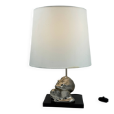 Lampe de table vintage style Art déco, sculpture visage, buste ton argenté