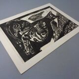Gerhart Bettermann, 2 Cats, 1980s, Woodcut
