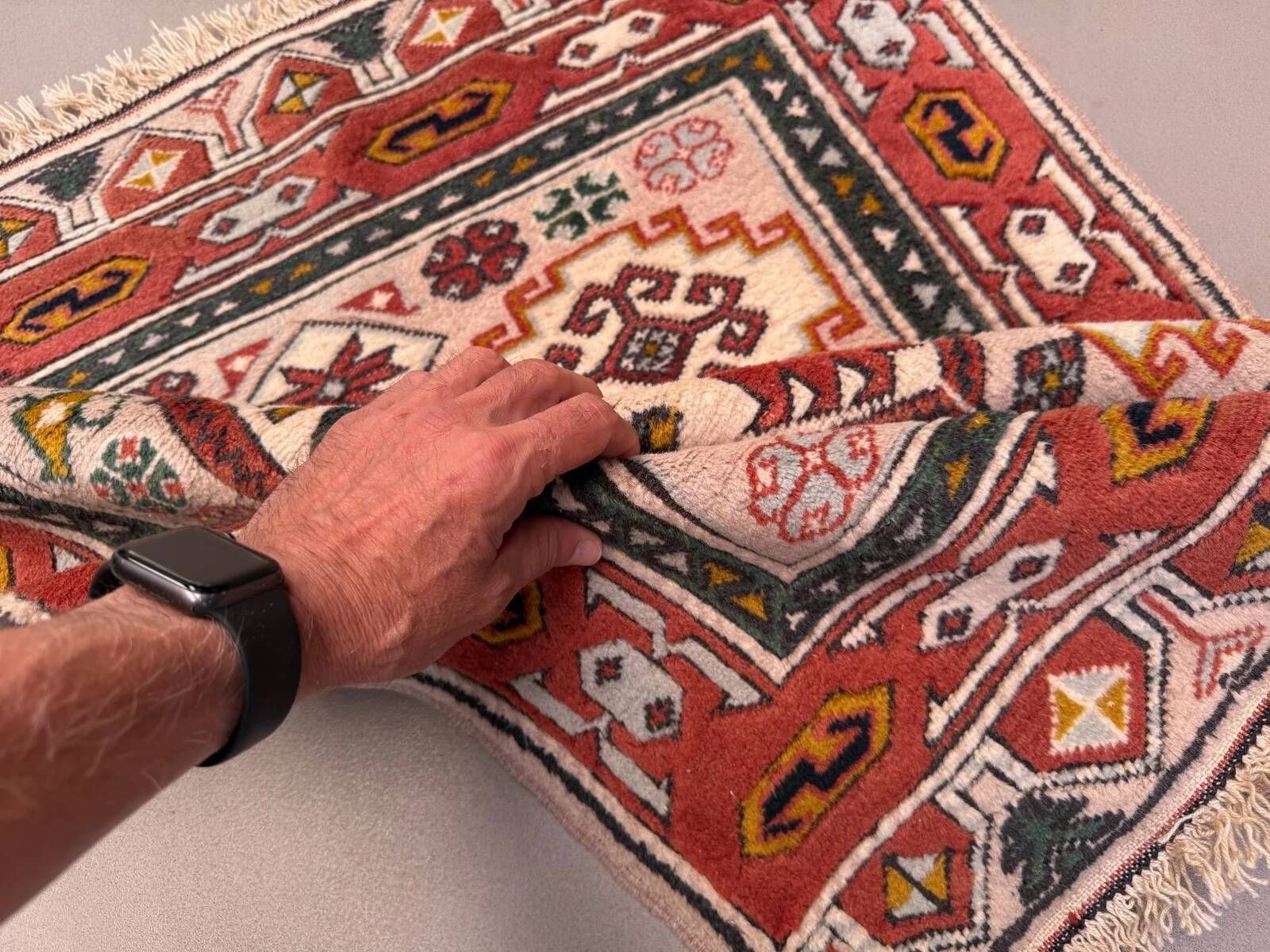 Old Turkish Kazak rug 90x115 cm vintage tribal, square medium 2574