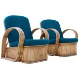 Set of 2 rattan chairs in green wool Italy 1950