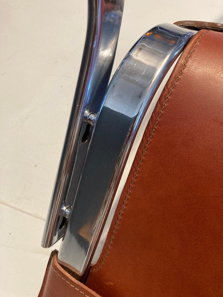 Set of 4 dining chairs in chrome and leather for Cidue Italy 1970