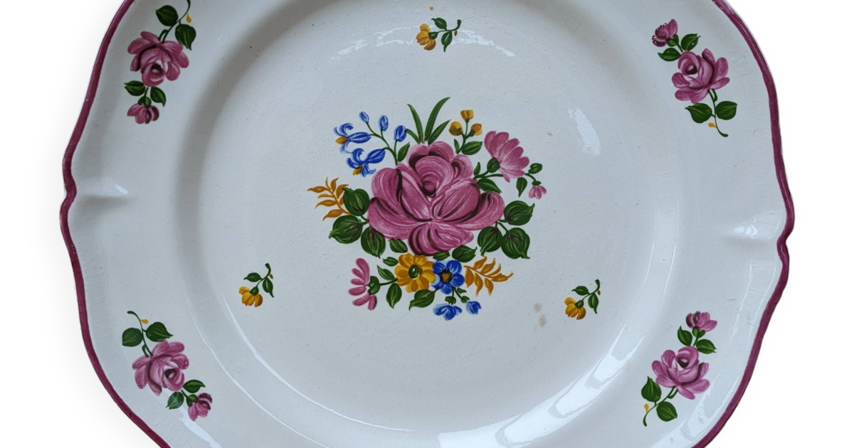 Plat rond décor bouquet de fleurs Saint Amand Vieux Strasbourg