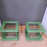 Pair of square sofa ends made of green ceruse wood