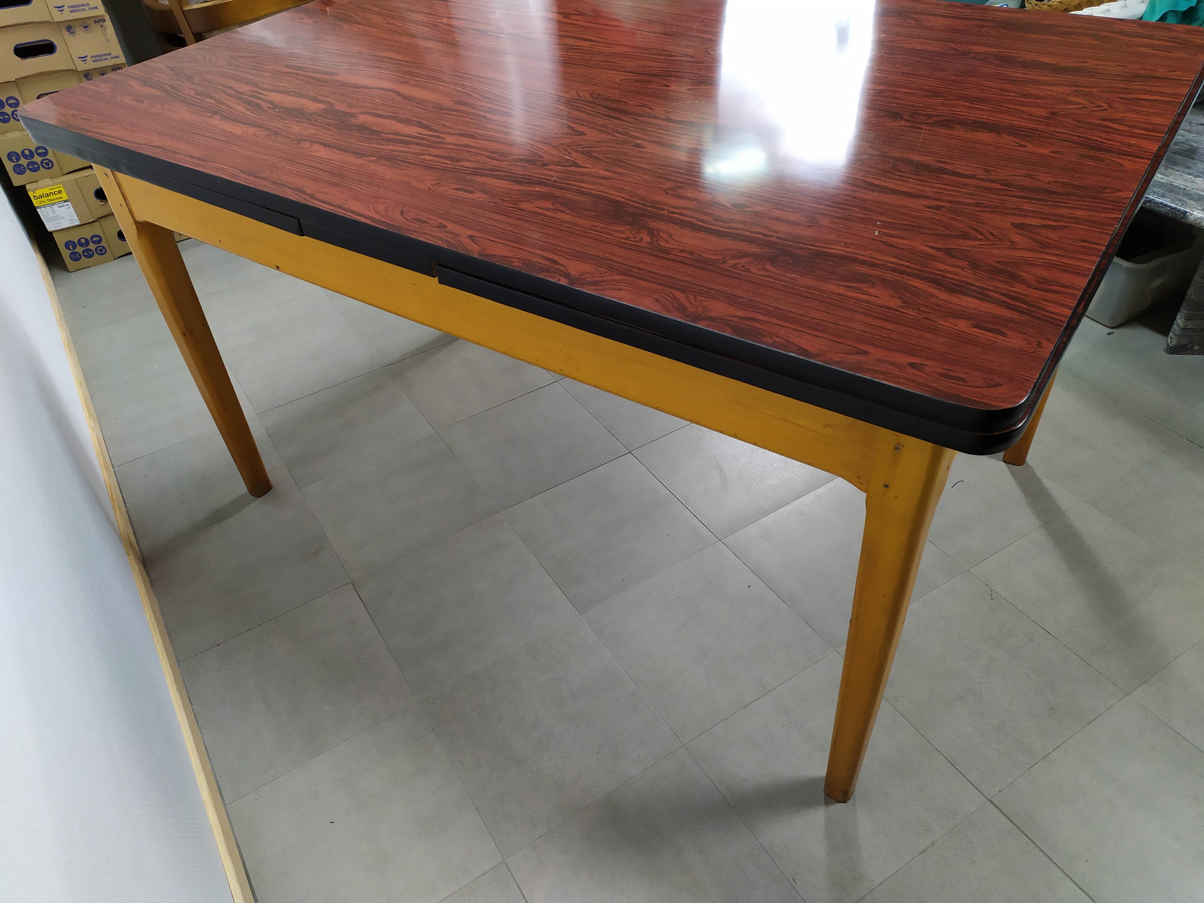 Rare Dining Table Farm Wood and formica Extendable for 10 people year 50 60