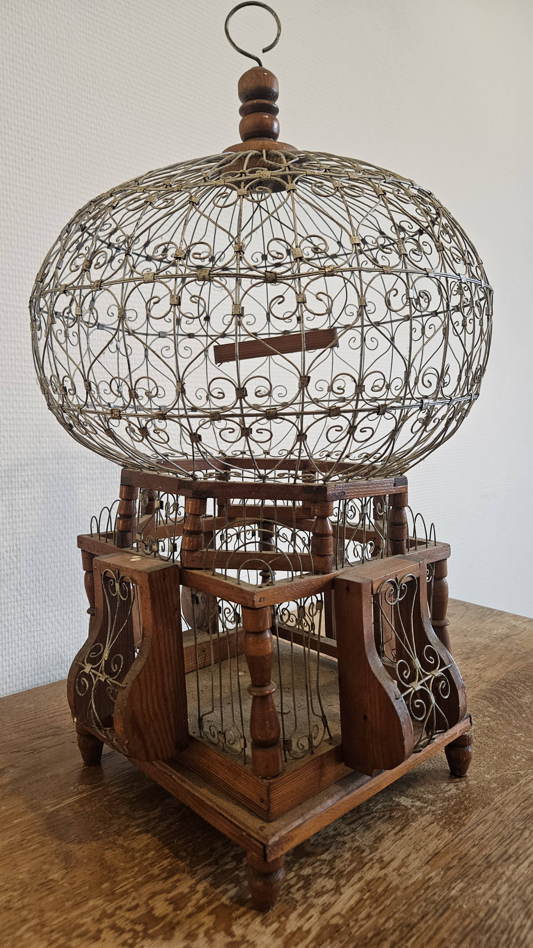 Vintage wooden and metal birdcage (1930s)