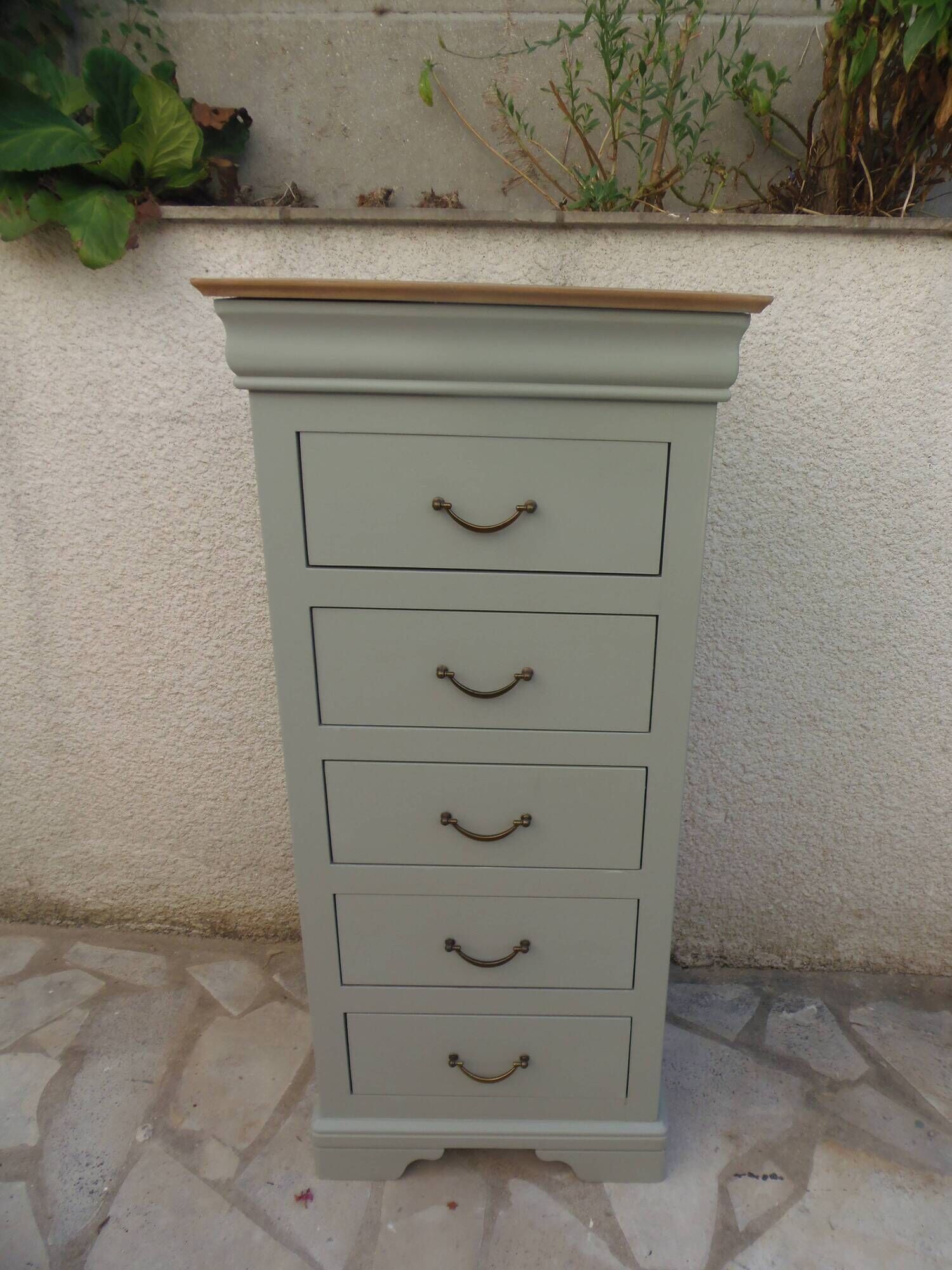 Chiffonnier style Louis Philippe, entièrement restauré sublimé vert de gris