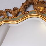 Baroque gilded Louis XV style beveled mirror with " Brevete" label, 1950s