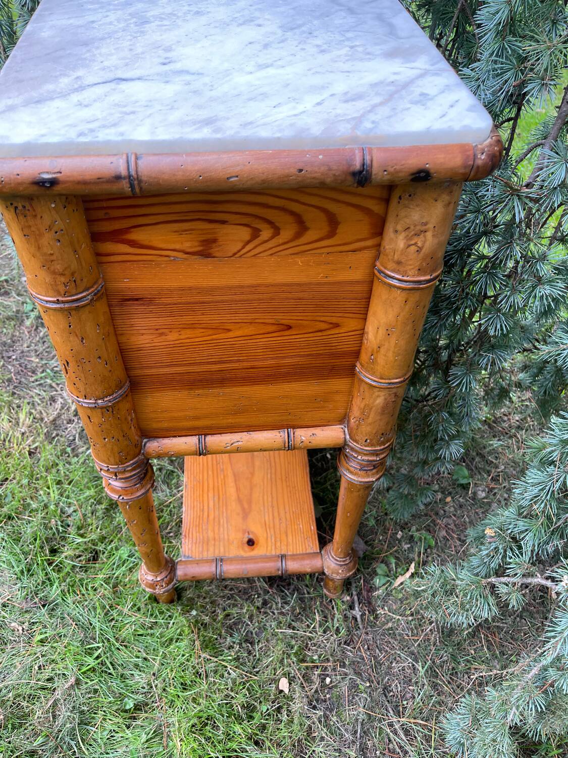 Bamboo and marble bedside table