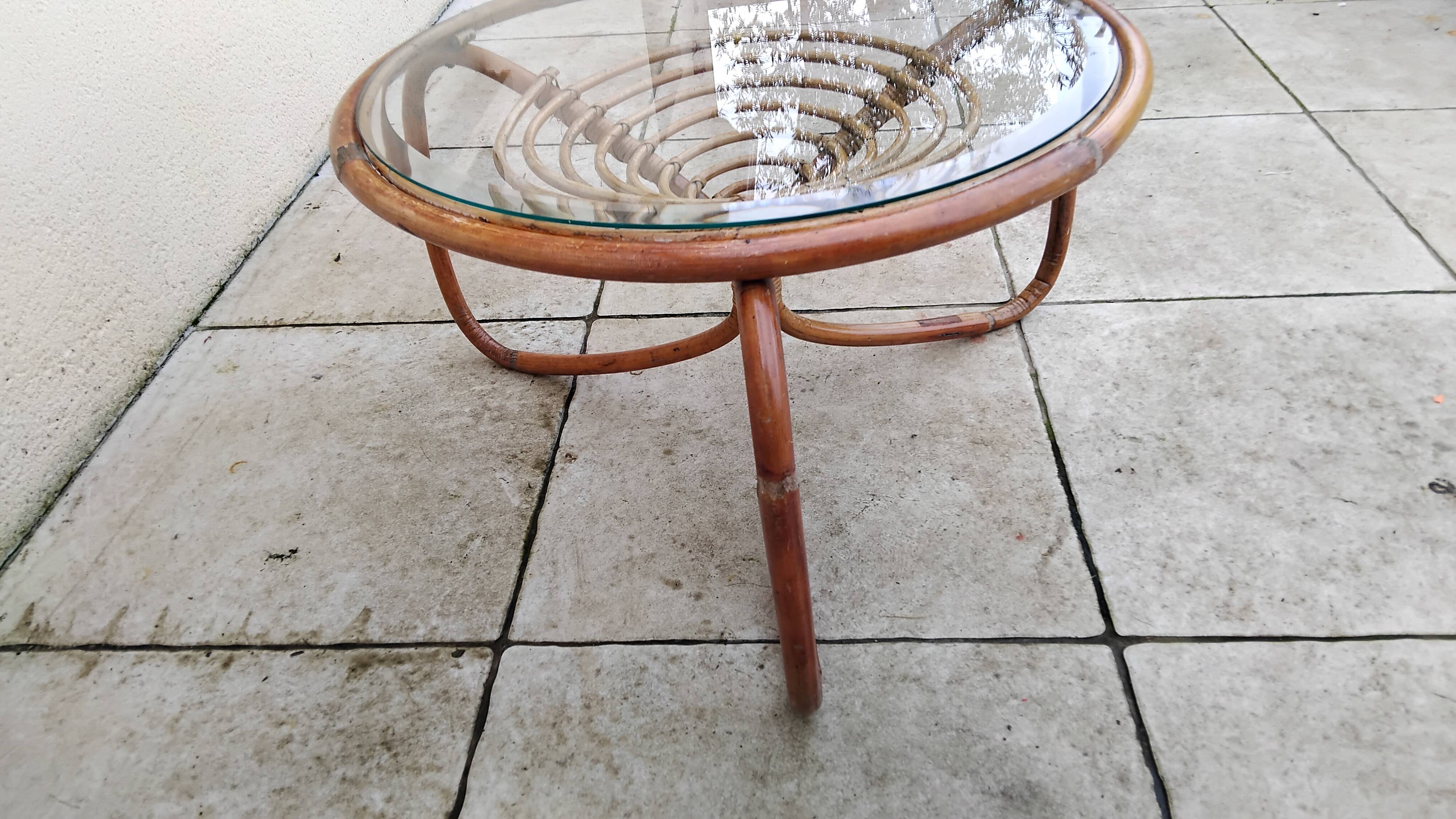 Vintage wicker and glass coffee table