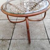Vintage wicker and glass coffee table