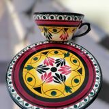 Hand-painted Breton earthenware cup and saucer from St Jean de Bretagne