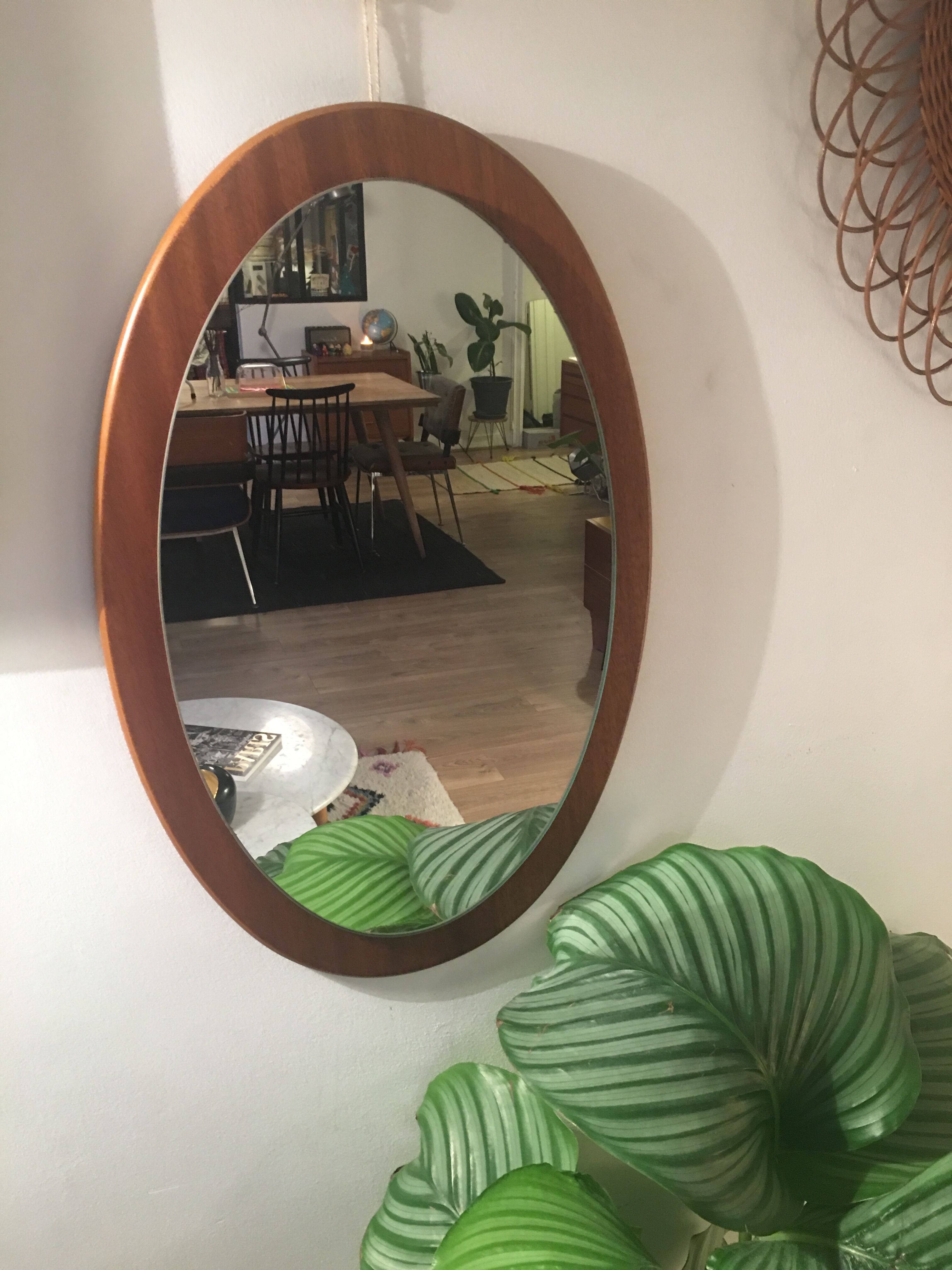 Mirror Scandinavian teak oval 36x57cm