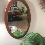 Mirror Scandinavian teak oval 36x57cm