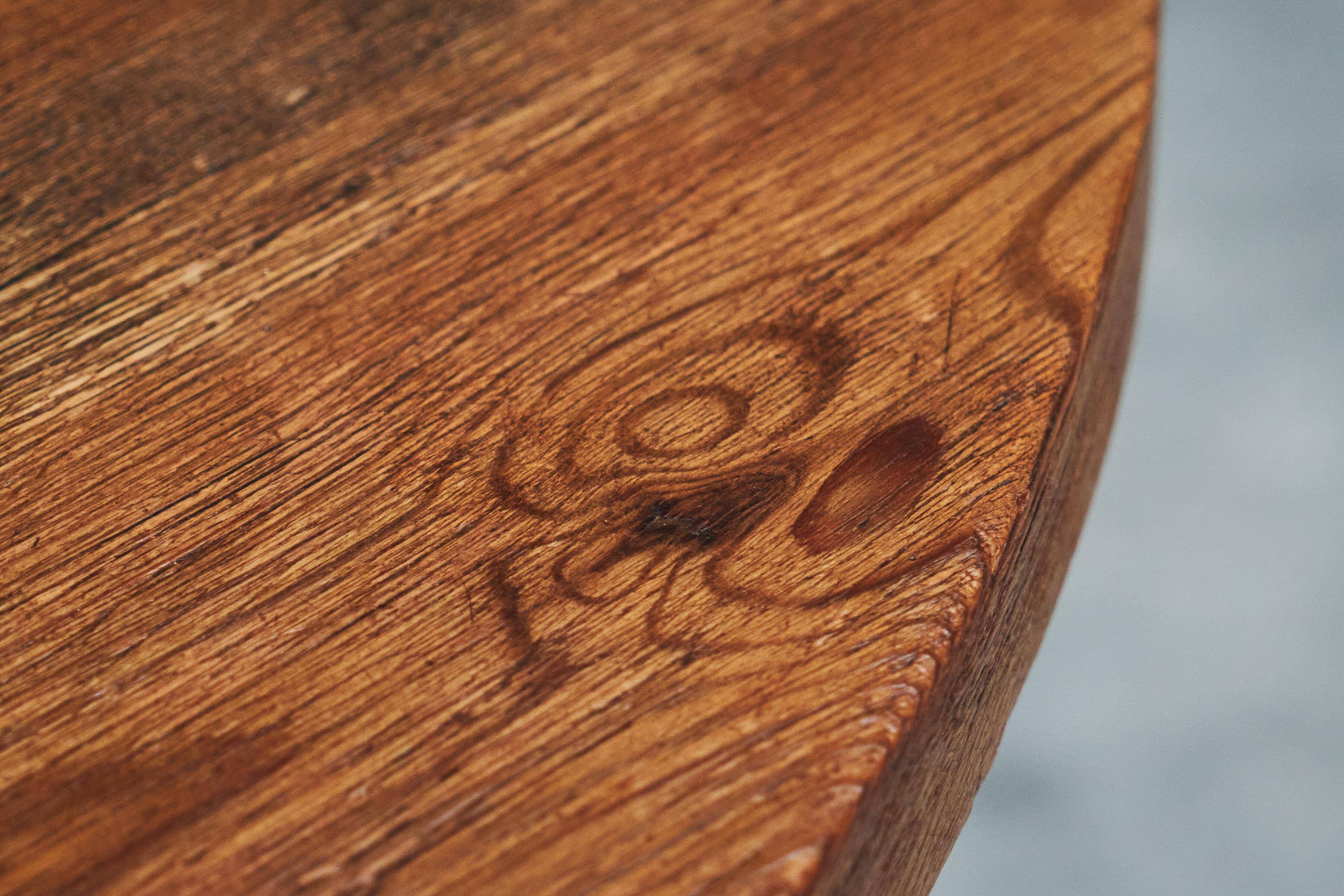 Dining table or Spanish centre table in solid wood and wrought iron from the mid-20th century.