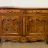 XiXth buffet in marquetry and elm magnifying glass