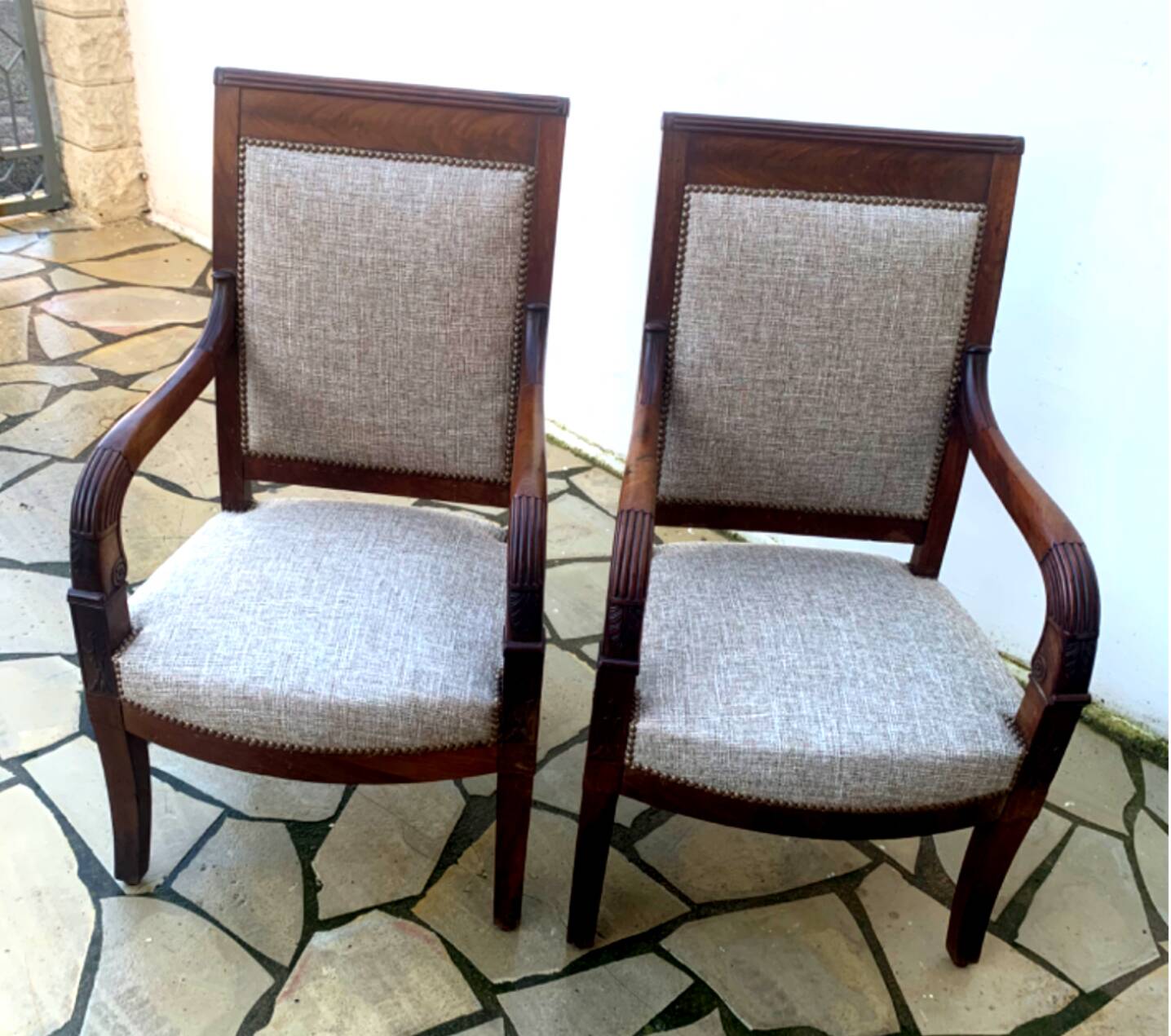 Pair of Directoire period mahogany armchairs