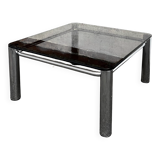 Vintage smoked glass coffee table with chrome structure.